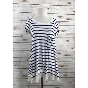BORDEAUX Blue‎ White Stripe Satin Sheer Cross Back Soft Top Size XS